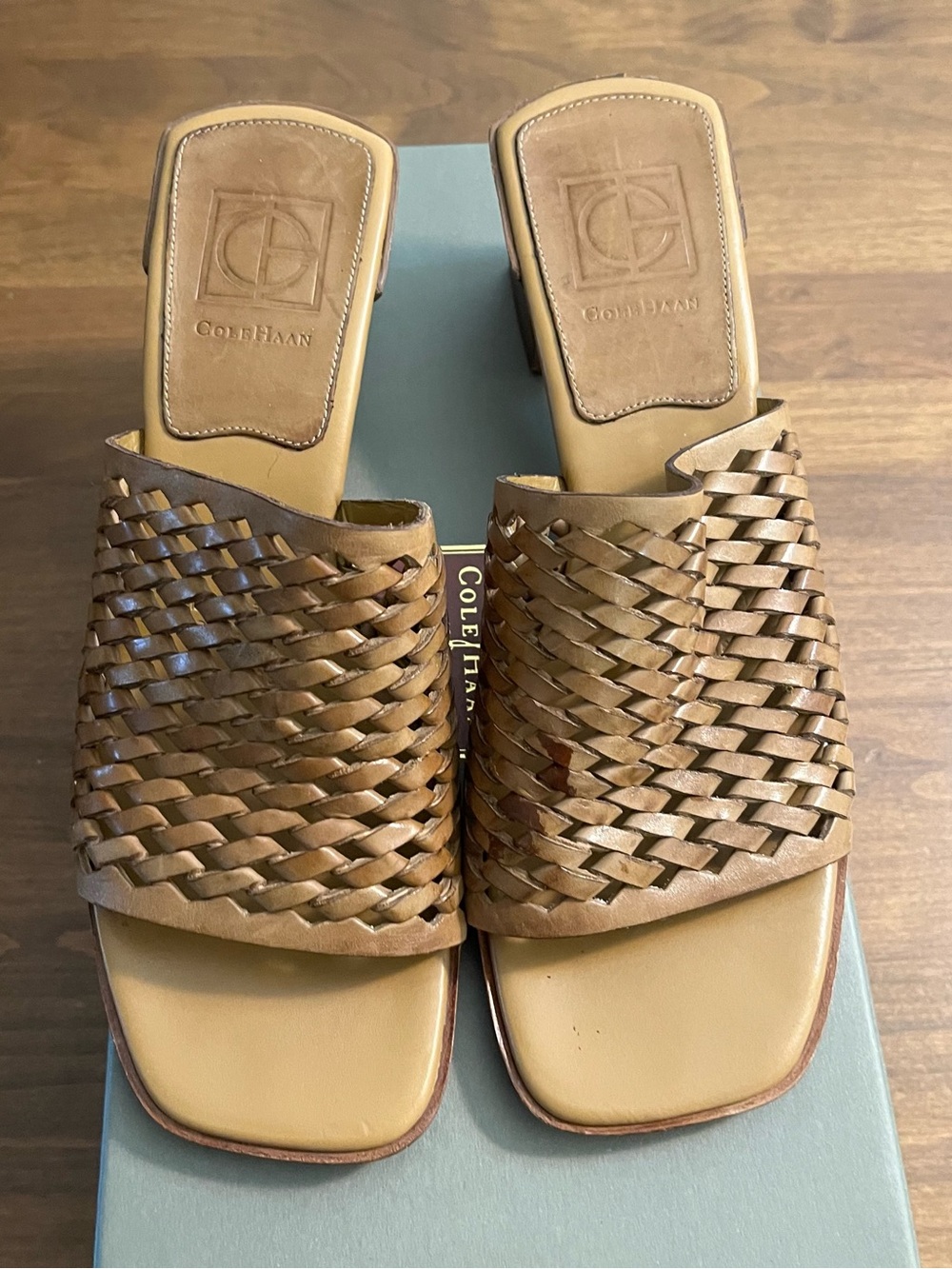 Cole Haan Tan Woven Leather Slide Sandals -Size 7B